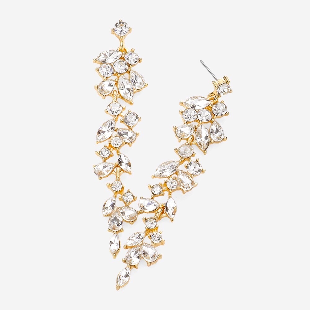 Gold Marquise Round Stone Statement Earrings